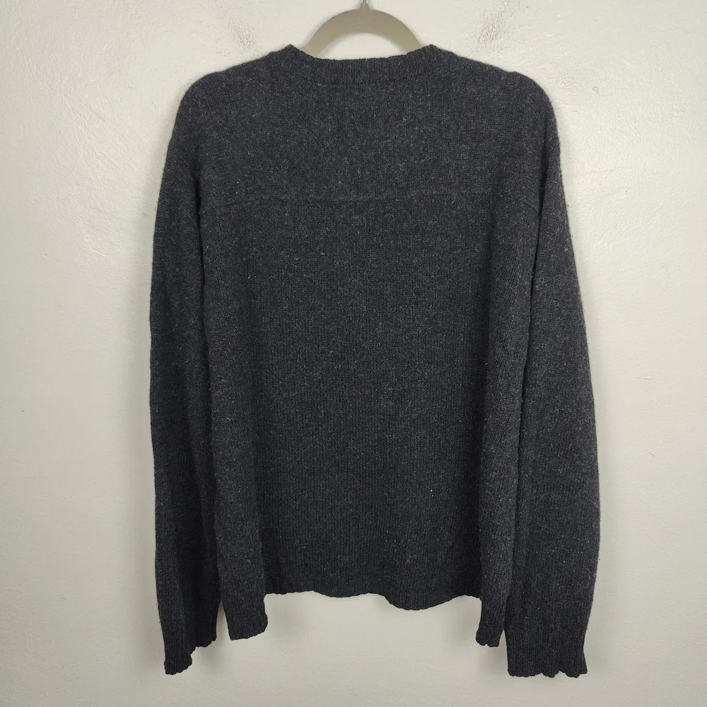 Vintage Y2K J Crew Sweater Mens XL‎ Wool V Neck Dark Gray Preppy Knit Pullover